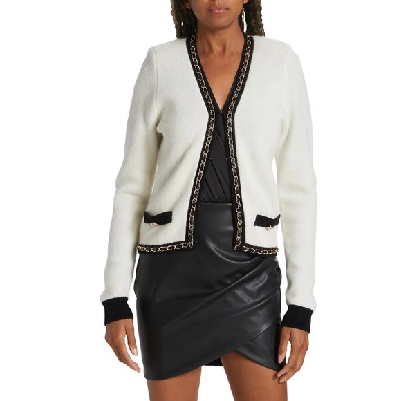 NEW Generation Love Size L Women's Senna Chain Cardigan - Cream / Black - Picture 3 of 7